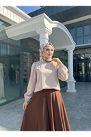 Kadın Taş  Arka Fermuar Detay Saten Tsettür Bluz Tunik 