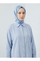 Geniş Raporlu Jakar Keten Tunik-Mavi