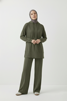 Kapşonlu Ön Parçalı Pantolonlu Takım-Haki