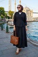 Yandan Bağlamalı Etekli Takım-Siyah