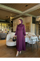Yanlar Birit Bağlamalı Elbise-Mürdüm