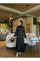 Yanlar Birit Bağlamalı Elbise-Siyah