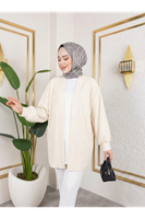 Cep Detay Atlas Hırka-Krem