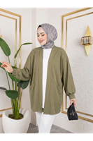 Cep Detay Atlas Hırka-Açık Haki