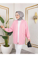 Cep Detay Atlas Hırka-Pembe