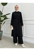 Hakim Yaka Uzun Pantolonlu Takım-Siyah