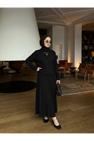 Omuz Pile Detay Etekli Takım-Siyah