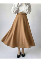 Kemerli Kloş Etek-Karamel