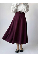 Kemerli Kloş Etek-Bordo