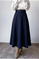 Kemerli Kloş Etek-Lacivert