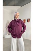 Yaka Detay Saten Tunik-Mürdüm