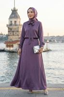 Yaka Bağlamalı Saten Etekli Takım-Gül Kurusu