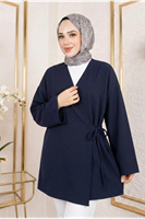 Yan Bağlamalı Atlas Tunik-Lacivert