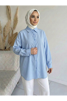 Kendinden Çizgili Tunik-Mavi