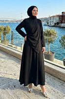 Aller Yandan Aksesuarlı Elbise-Siyah