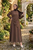 Aller Yandan Aksesuarlı Elbise-Kahve