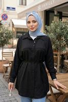 Ön Roba Detaylı Tunik-Siyah