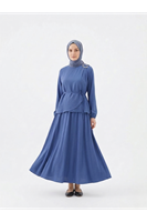 Omuz Aksesuar Pile Detay Etekli Takım-İndigo