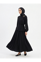 Omuz Aksesuar Pile Detay Etekli Takım-Siyah