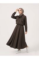 Yaka Detay Etekli Takım-Kahve