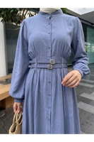 Çift Kemerli Elbise-İndigo