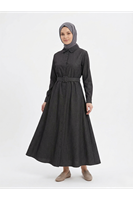Kaplama Kemer Detay Patlı Elbise-Siyah