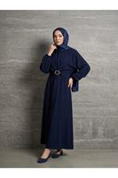 Önden Bağlamalı Aksesuar Detay İkili Elbise-Lacivert