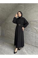 Önden Bağlamalı Aksesuar Detay İkili Elbise-Siyah