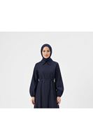 Yakalı Fermuar Detay Elbise-Lacivert