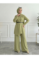 Omuz Aksesuar Pile DetayPantolonlu Takım-YAĞ YEŞİLİ