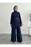 Omuz Aksesuar Pile DetayPantolonlu Takım-Lacivert