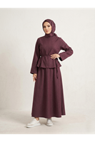 Arka Fermuar  Detay Etekli Takım-Bordo