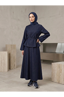 Arka Fermuar  Detay Etekli Takım-Lacivert