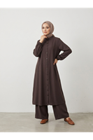 Hakim Yaka Uzun Pantolonlu Takım-Kahve