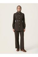 Ön Arka Pensli Pantolonlu Takım-Kahve