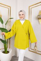 Yan Bağlamalı Atlas Tunik-YAĞ YEŞİLİ