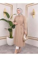 Arka Roba Omuz Pile Uzun Tunik-Pudra