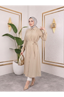 Arka Roba Omuz Pile Uzun Tunik-Taş