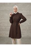 Bebe Yaka Omuz Kol Büzgülü Tunik-Kahve