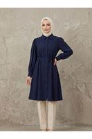 Bebe Yaka Omuz Kol Büzgülü Tunik-Lacivert