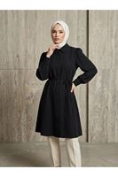 Bebe Yaka Omuz Kol Büzgülü Tunik-Siyah