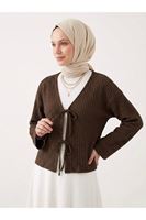 Ön Bağlamalı Örme Tunik-Kahve