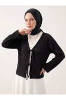 Ön Bağlamalı Örme Tunik-Siyah