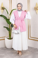 Tek Düğme Keten Yelek-Pembe