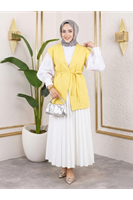 Tek Düğme Keten Yelek-Sarı