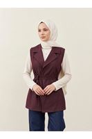 Yaka Detay Yelek-Bordo