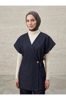 Yandan Bağlamalı Düğme Detay Yelek-Lacivert