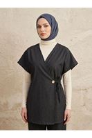 Yandan Bağlamalı Düğme Detay Yelek-Siyah
