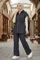 Yelek Fermuar Detay Pantolon Çımalı Takım-Siyah
