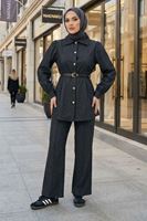 Ön Arka Pensli Pantolonlu Takım-Siyah